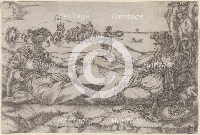 Two Allegorical Figures (Roma and Liberty?). Creator: Master IRs.