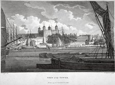 View of the Tower of London with boats on the River Thames, c1790. Artist: Philip Audinet