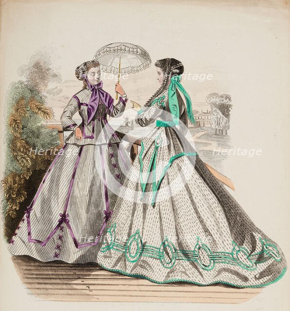 Fashion Plate - Petit Courrier des Dames 'Modes de Paris', 1866-67. Creator: Gilquin fils.