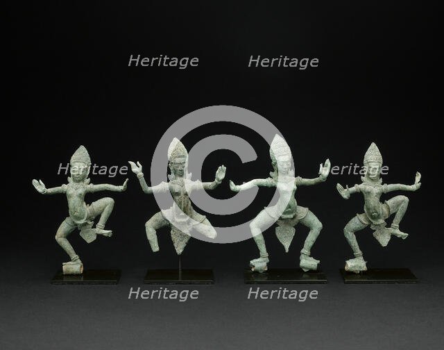 Group of Four Celestial Dancing Beauties (Apsaras), Angkor period, late 12th/early 13th century. Creator: Unknown.