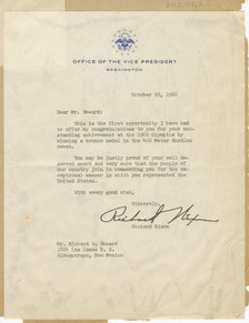 Letter to Richard Howard from Vice Pres. Richard Nixon, October 22, 1960, October 22, 1960. Creator: Richard Nixon.