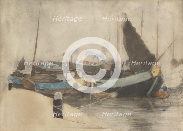 Moored barges, 1870-1923. Creator: Willem Witsen.