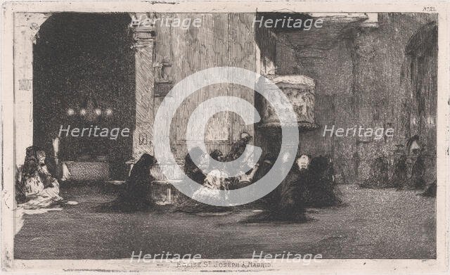 Entrance to the church of St Joseph (San José), Madrid, figures seated on the groun..., ca. 1860-70. Creator: Mariano Jose Maria Bernardo Fortuny y Carbo.