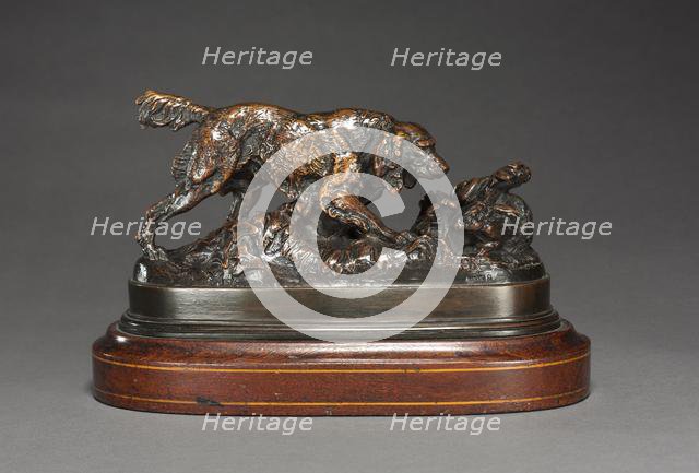 Spaniel Pointing a Rabbit, c. 1830 -1875. Creator: Antoine-Louis Barye (French, 1796-1875).