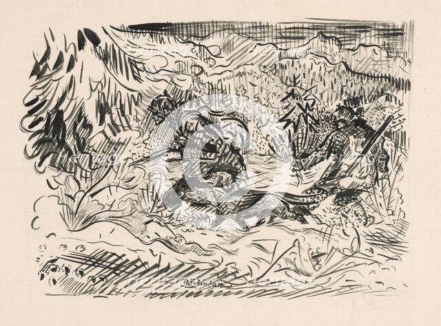 Winter hunt, 1910-1940. Creator: Arnold Peter Weisz-Kubincan.