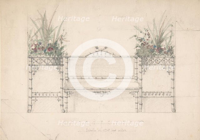 Design for Chinois Bench and Planters, 19th century. Creator: Anon.