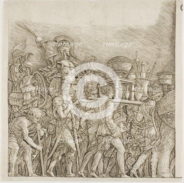 Triumph of Caesar: Soldiers Carrying Trophies, c.1495. Creator: School of Andrea Mantegna.