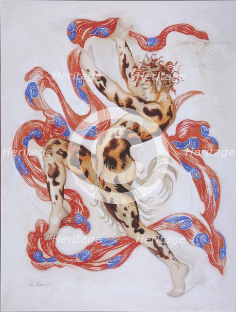 Vaslav Nijinsky in the Ballet The Afternoon of a Faun by C. Debussy. Artist: Bakst, Léon (1866-1924)