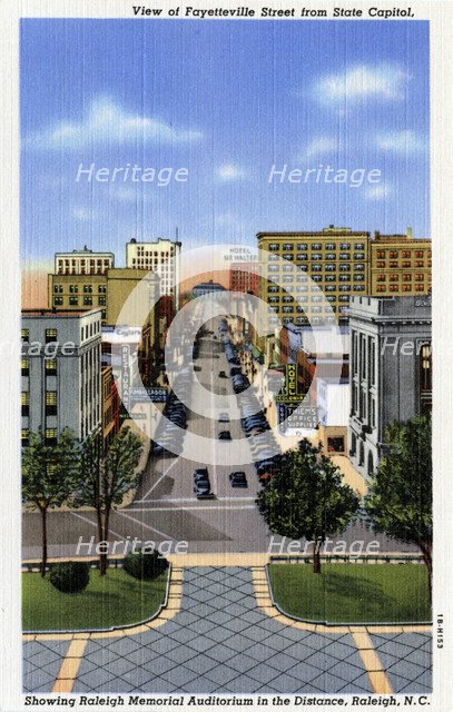 View of Fayetteville Street from the State Capitol, Raleigh, North Carolina, USA, 1941. Artist: Unknown