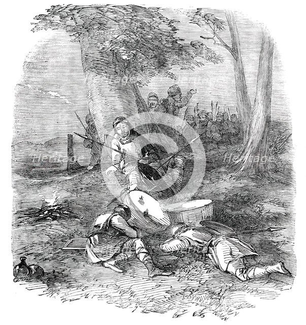 Hunting the Wren at Christmas - Origin of Hunting the Wren - the Bird Awakening the Danes, 1850. Creator: Unknown.