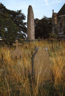 Prehistoric Monolith in Churchyard of Rudston, Humberside, UK, 20th century. Artist: CM Dixon.