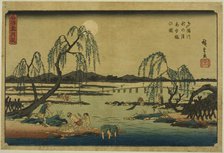 Catching Sweetfish in the Tama River under the Autumn Moon (Tamagawa aki no tsuki..., c. 1844/45. Creator: Ando Hiroshige.
