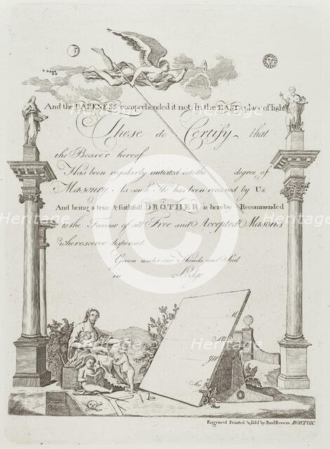 Masonic Certificate, 1796 (printed 1954). Creator: Paul Revere.