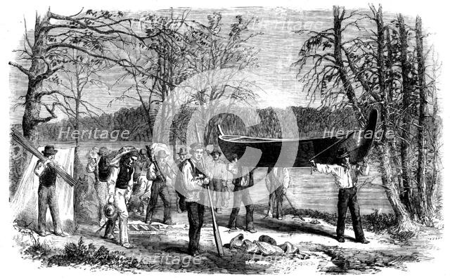 The Assiniboine and Saskatchewan Exploring Expedition - Portaging a Canoe and Baggage, 1858. Creator: Unknown.