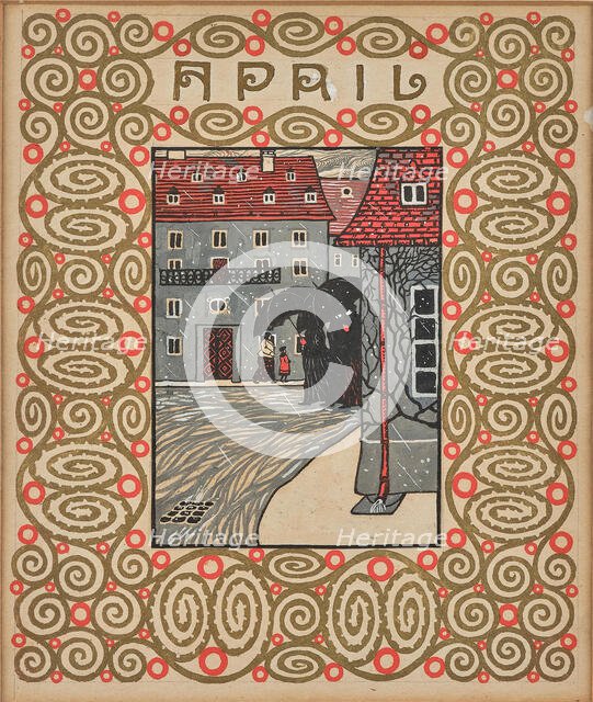 Walk in the rain. Monthly newsletter: April. Creator: Krenek, Carl (1880-1949).