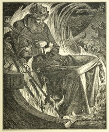 Death of King Warwulf, pub. 1915 (engraving), 1915. Creator: Frederick Sandys (1829 - 1904).