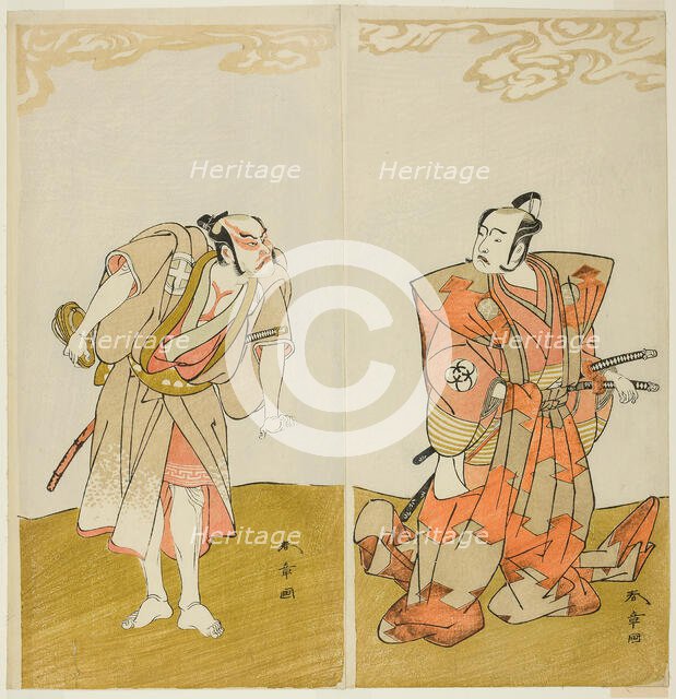The Actors Bando Mitsugoro I as Hata no Kawakatsu (right), and Otani Hiroemon III as..., c. 1773. Creator: Shunsho.