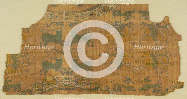 Samite fragment with hunters, 800s. Creator: Unknown.