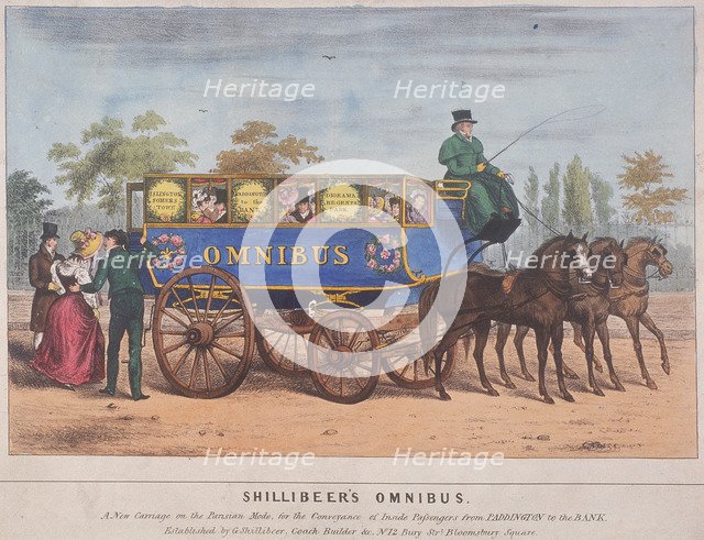 Passengers using Shillibeer's omnibus, London, 1829. Artist: Anon