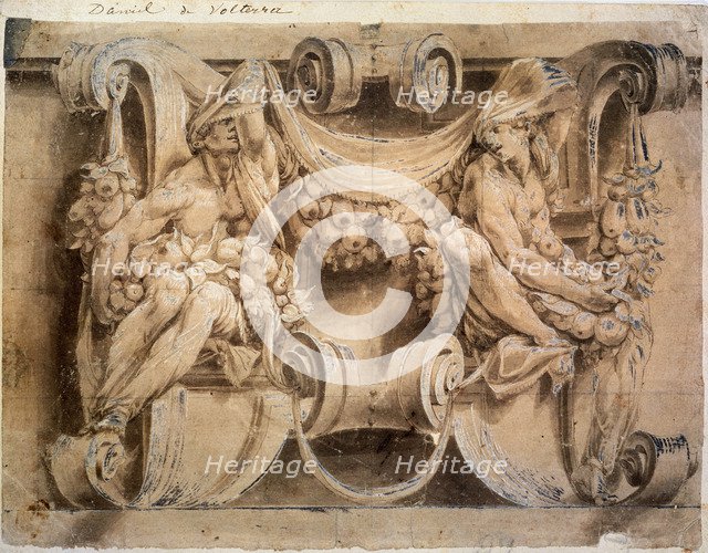 'Sketch for a frieze with two cariatides', 1546-1554.  Artist: Lelio Orsi