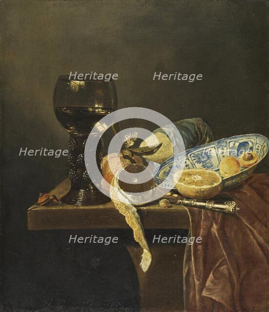 Still Life with Chinese Dish. Rummer, Knife, Bread and Fruit, 1650. Creator: Jan Jansz van de Velde.