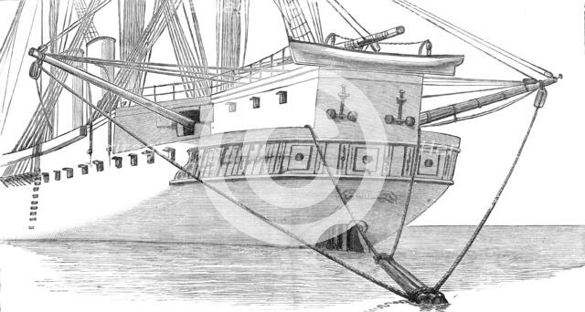Steering spar contrivance for H.M.S. Bacchante after the squall, 1881. Creator: Unknown.