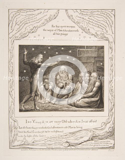 The Wrath of Elihu, from Illustrations of the Book of Job, 1825-26. Creator: William Blake.