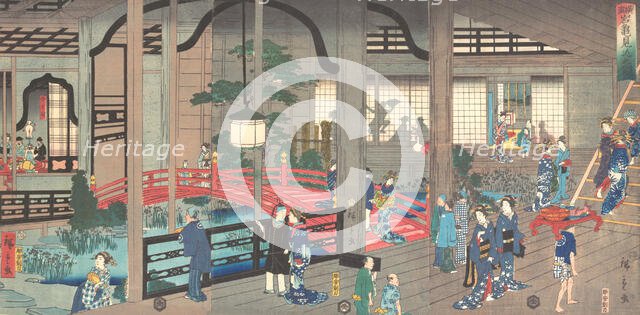 The Interior of the Gankiro Tea House in Yokohama, 1861 (April). Creator: Suzuki Hiroshige.