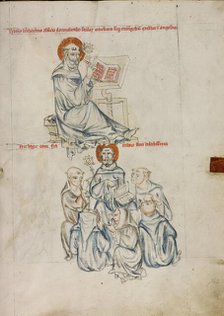 Bernard of Clairvaux Writing: Bernard Preaching to Brothers of the Order; Vita beatae Hedwigis,1353. Creator: Unknown.