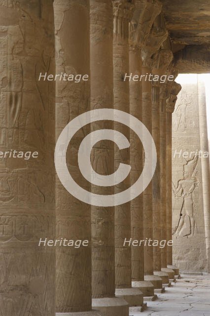 Colonnade of the first courtyard, Temple of Edfu, Egypt, Ptolemaic period, 237-57 BC (2003).  Creator: LTL.