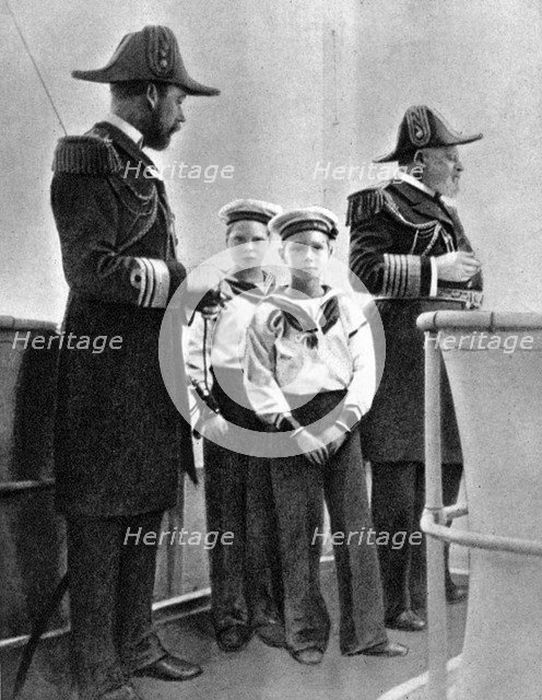 King Edward VII (1841-1910) with his son George (1865-1936) and his two eldest grandsons, 1908. Artist: Queen Alexandra
