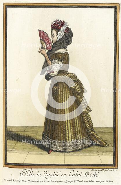 Recueil des modes de la cour de France, 'Fille de Qualité en Habit dÉsté', 1687. Creator: Nicolas Arnoult.