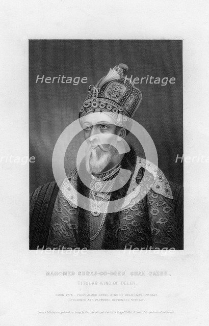 'Mahomed Suraj-Oo-Deen Shah Gazee, Titular King Of Delhi', 19th century. Artist: Unknown