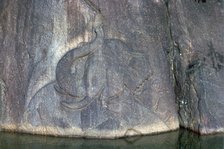 Bathing elephant carved in low relief in a Buddhist shrine. Artist: Unknown