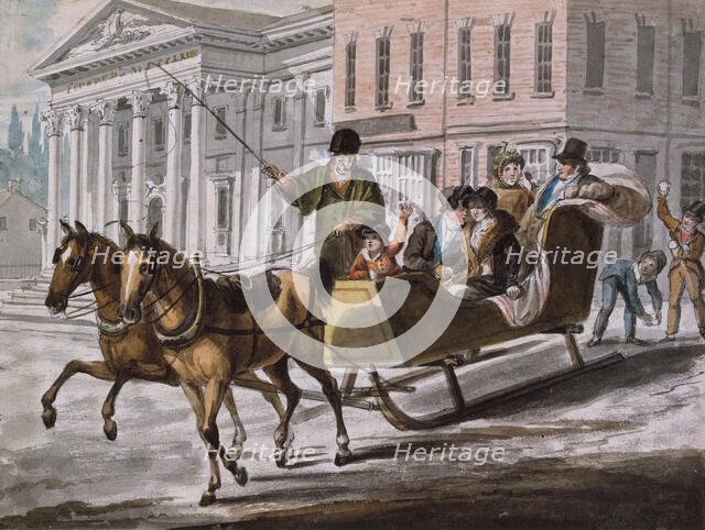 Winter Scene in Philadelphia—The Bank of the United States in the Background, 1811-ca. 1813. Creator: Attributed to John Lewis Krimmel (1786-1821).