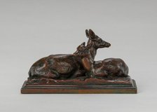 Reclining Doe and Deer, model before 1855. Creator: Antoine-Louis Barye.
