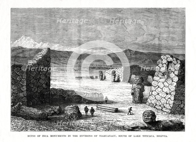 'Ruins of Inca Monuments in the Environs of Tiahuanacu, South of Lake Titicaca, Bolivia', 1877. Artist: Unknown