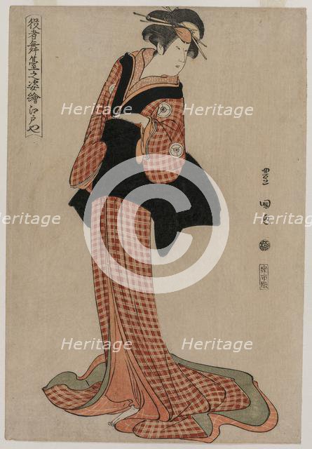 Iwai Kiyotaro (Edoya) as Okaru (from the series Pictures of Actors Onstage), 1794. Creator: Utagawa Toyokuni (Japanese, 1769-1825).