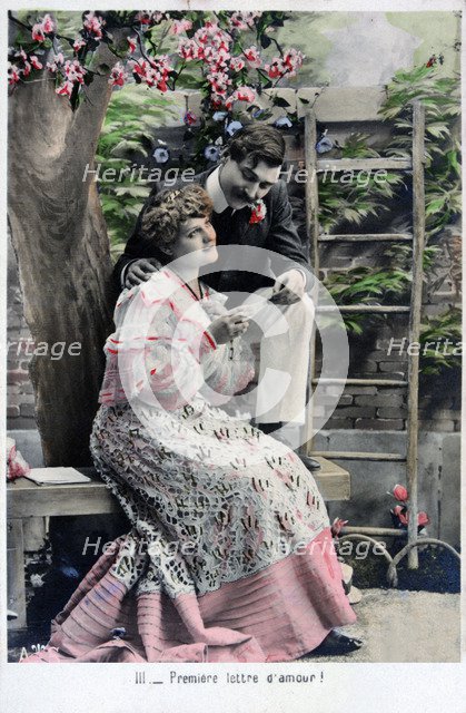 'Premiere Love Letter', vintage French postcard, c1900. Artist: Unknown