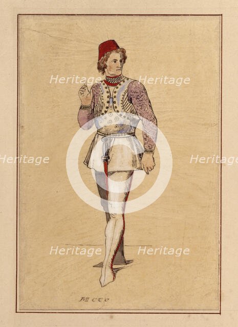 Tracing of a man in medieval Italian military dress, pre-1849.  Creator: John Everett Millais.