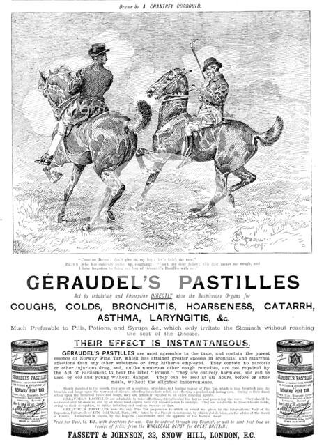 Advertisement for Géraudel's Pastilles, 1895. Creator: Alfred Chantrey Corbould.