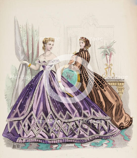 Fashion Plate - Petit Courrier des Dames 'Modes de Paris', 1865-66. Creators: Gilquin fils, A. Carrache.