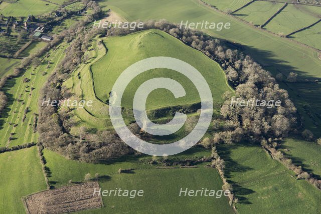 Cadbury Castle, the earthwork remains of an Iron Age hillfort, Somerset, 2019. Creator: Damian Grady.