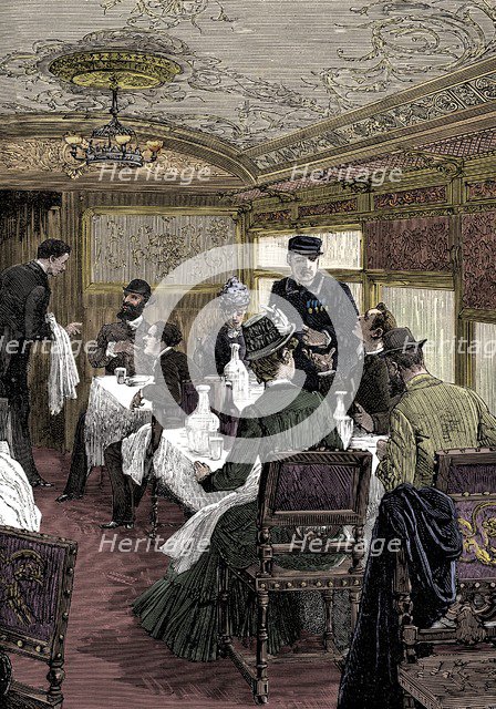 Dining car on the Orient Express, c1885. Artist: Unknown.