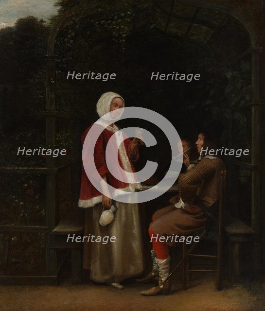 A Woman and Two Men in an Arbor, ca. 1657-58. Creator: Pieter de Hooch.