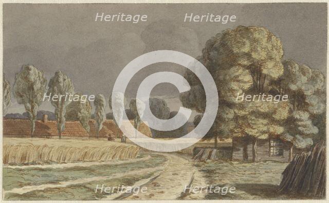 Wheat field between houses under a threatening thunderstorm in Hilversum, 1853-1858. Creator: Hendrik Abraham Klinkhamer.