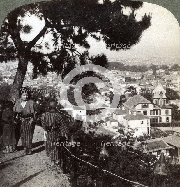 Looking south-east from the pine crowned heights of Suwa-yama over Kobe, Japan, 1904. Artist: Underwood & Underwood