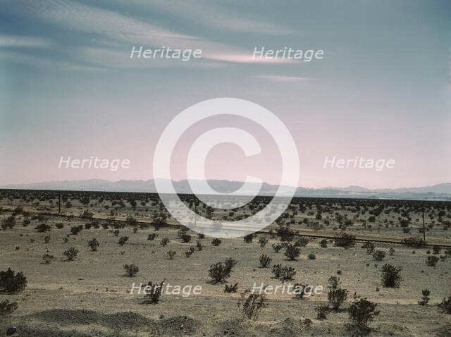 Mojave Desert country, crossed by Santa Fe R.R., Cadiz, Calif., 1943. Creator: Jack Delano.