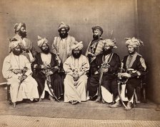 Pathan men from Peshawar, Pakistan in traditional dress: group portrait, c1900. Creator: Unknown.