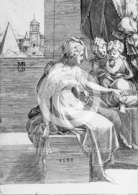 Young Woman in Antique Dress and Two Children, 1540. Creator: Leon Davent.